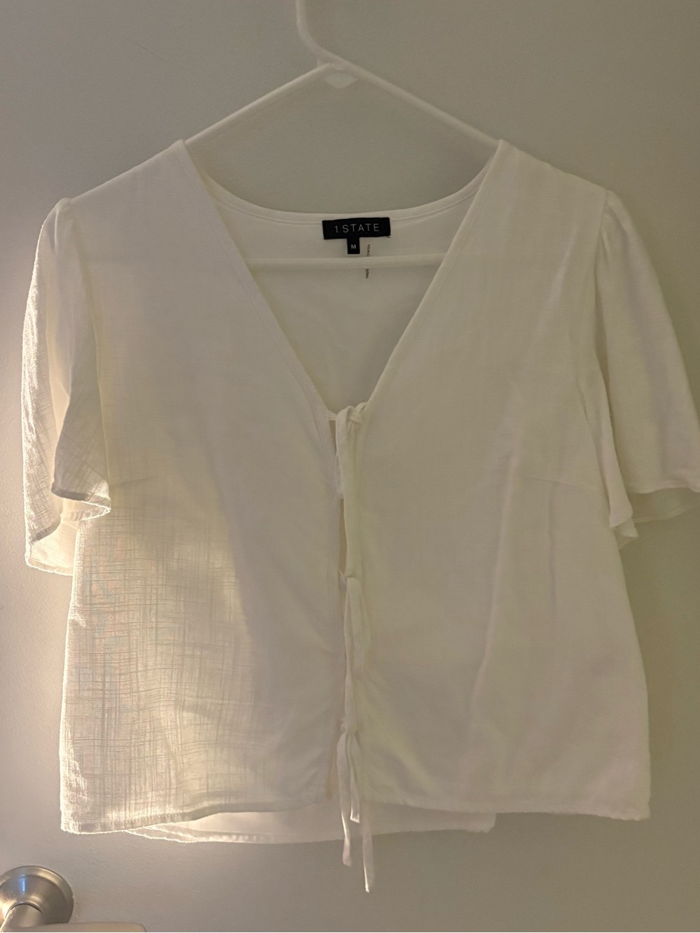 1. State White Tie-Front Flutter-Sleeve Blouse